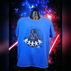 Star Wars Darth Vader Stormtrooper Cutout Blue Christmas T-Shirt Men's Size XL